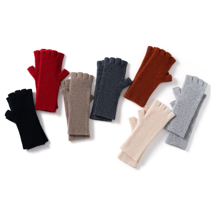 Cashmere Vertical Pattern Half-Finger Long Warm Gloves teemdrop