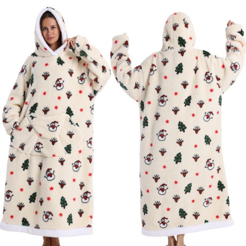 Women Men Winter Thickened Warm Hooded Blanket Pajamas teemdrop