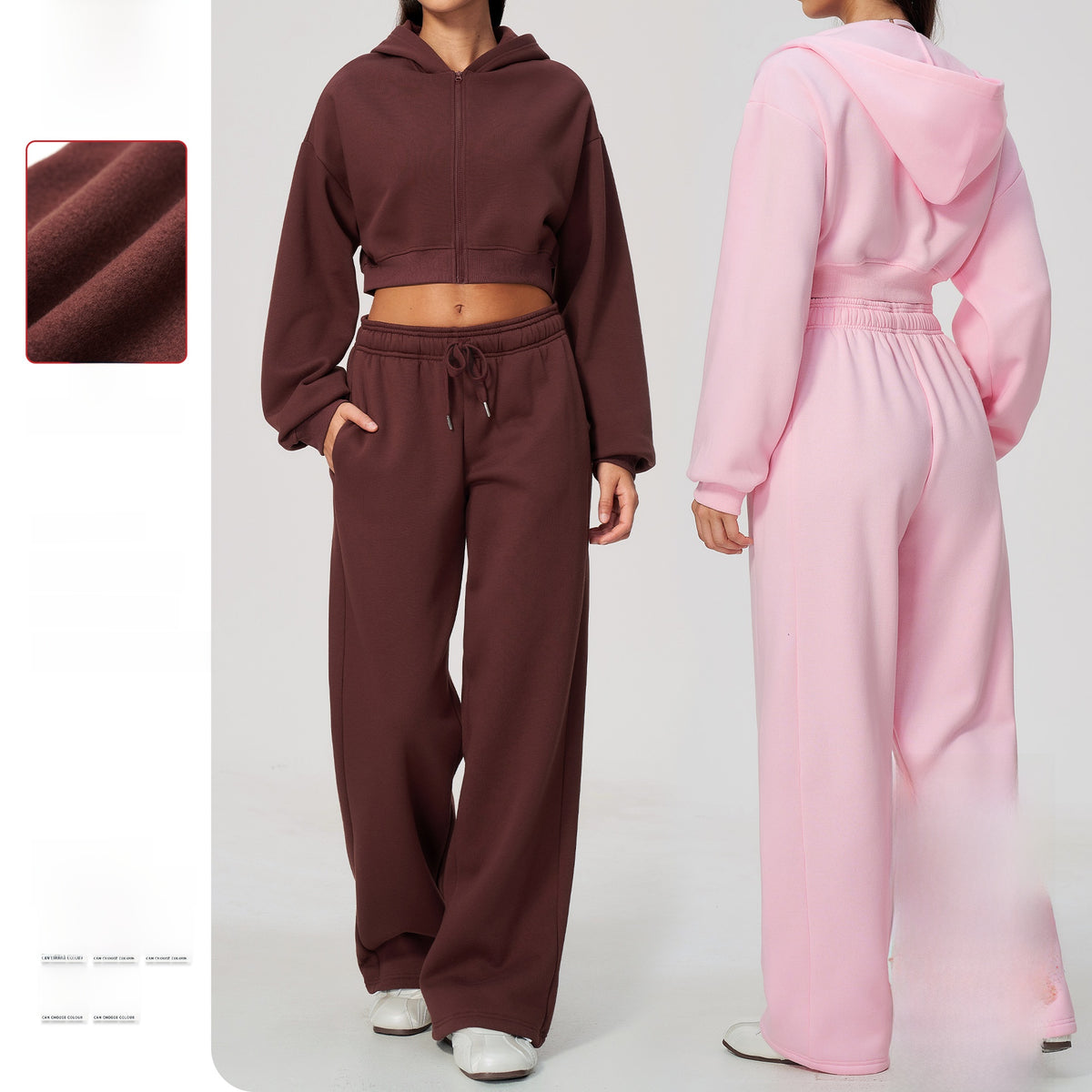 Women's Fleece Lined Zip Up Hoodie and Sweatpants Two Piece Set teemdrop