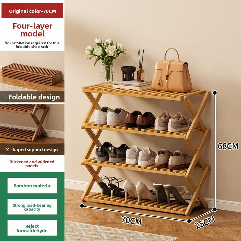 Foldable Bamboo Shoe Rack Freestanding No Assembly Multi-Tier Storage Organizer teemdrop