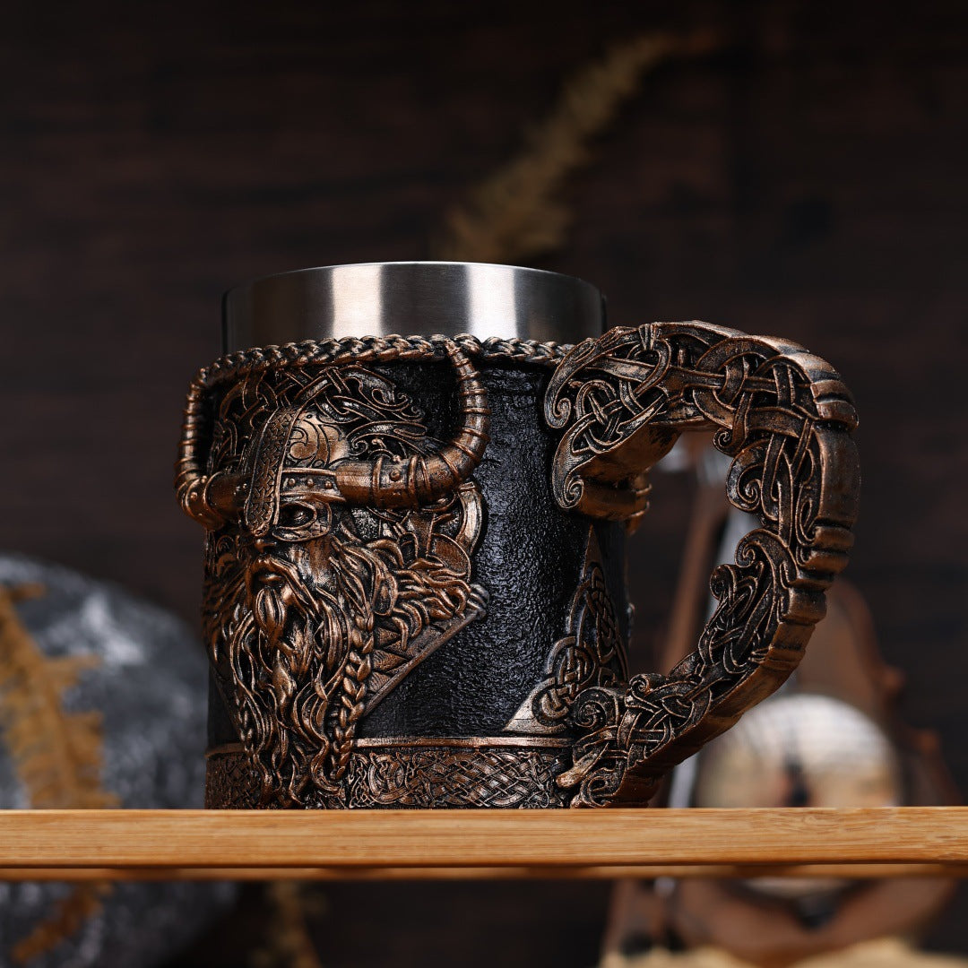 Viking Style Stainless Steel Beer Mug Large Capacity Coffee Cup Retro Design Drinking Vessel for Home Camping Gift teemdrop