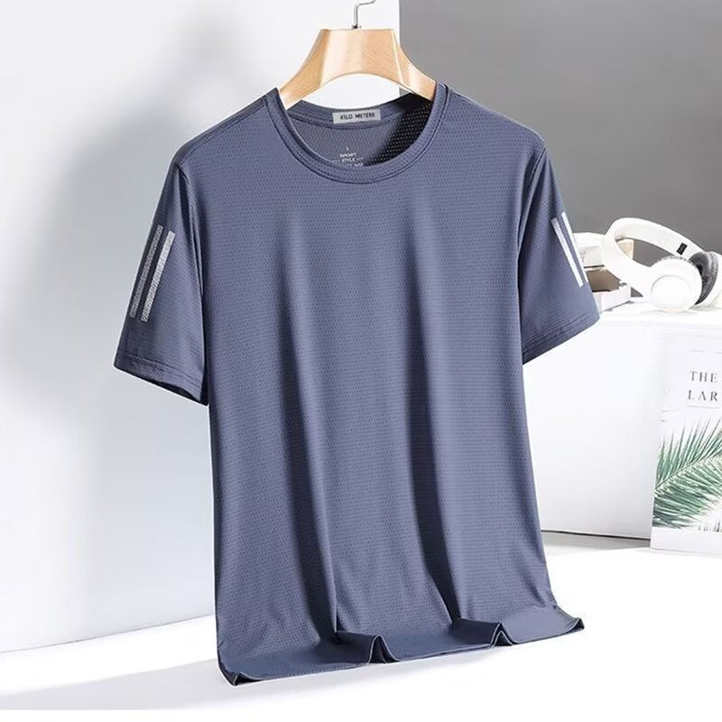 Men's Ice Silk Short Sleeve T-Shirt Quick Dry Breathable Loose Fit Summer Top teemdrop