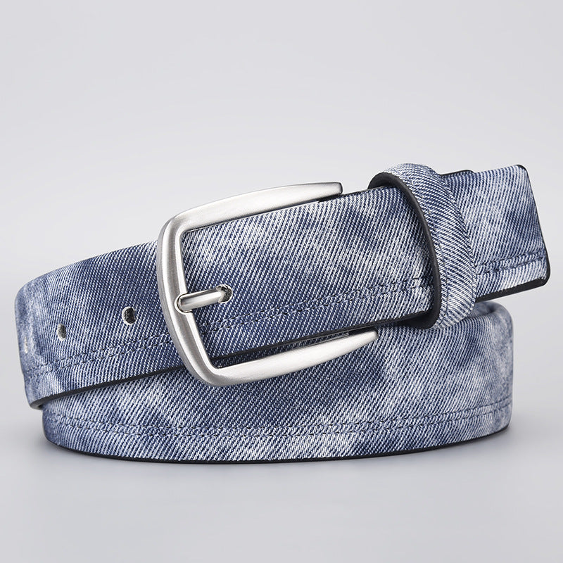 Men's PU Leather Belt with Creative Denim Pattern and Pin Buckle teemdrop