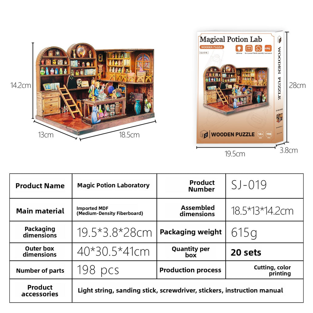 DIY Wooden Miniature House 3D Puzzle Model Building Kit with LED Light teemdrop