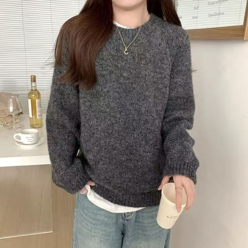 Women's Soft Waxy Knit Sweater Round Neck Long Sleeve Pullover teemdrop