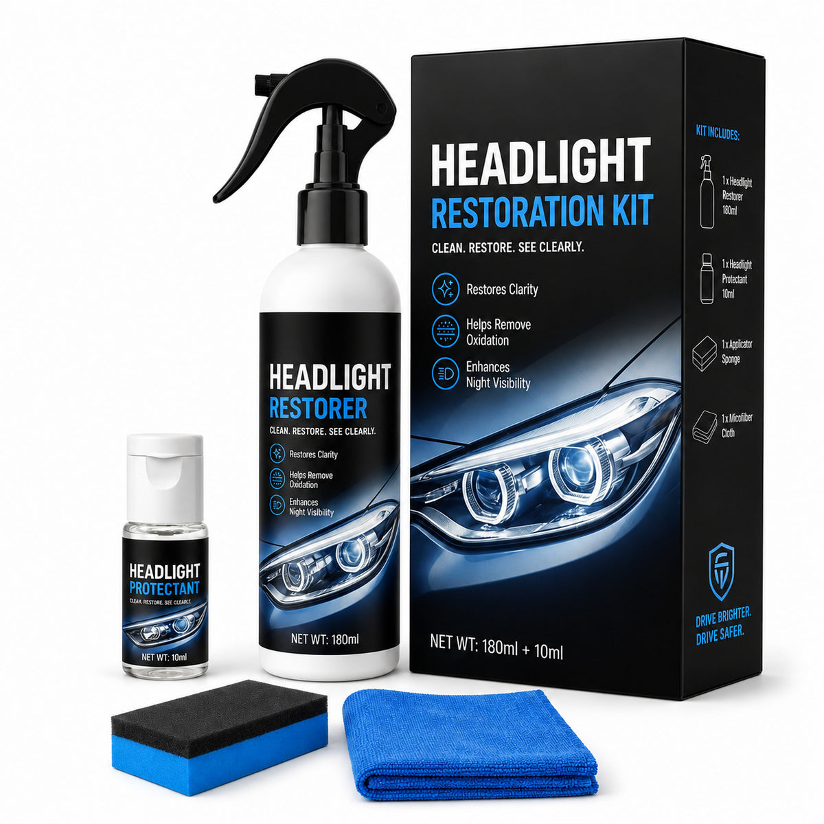 Car Headlight Restoration Kit Anti-Yellowing Cleaning Brightening Protective Coating Agent
