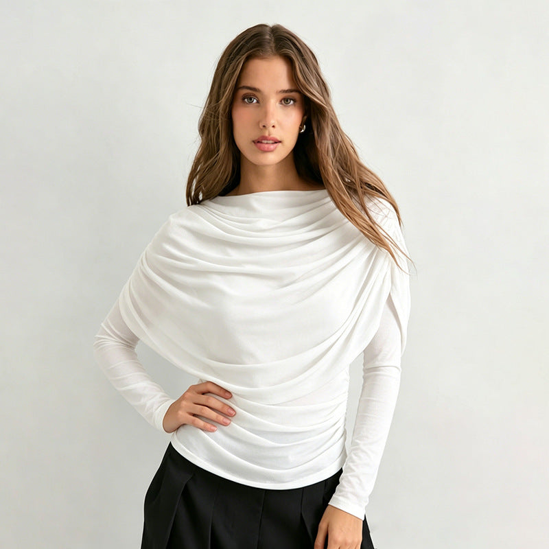 Lady's sleeveless scarf-necked pleated blouse