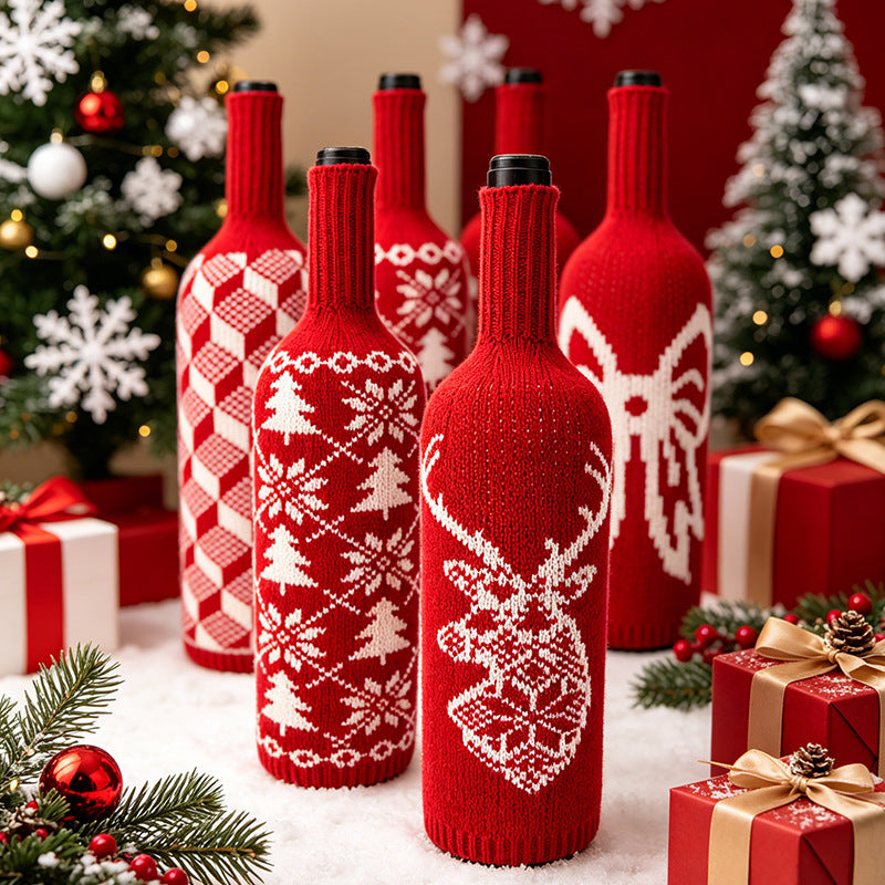 Christmas Wool Knit Wine Bottle Cover teemdrop