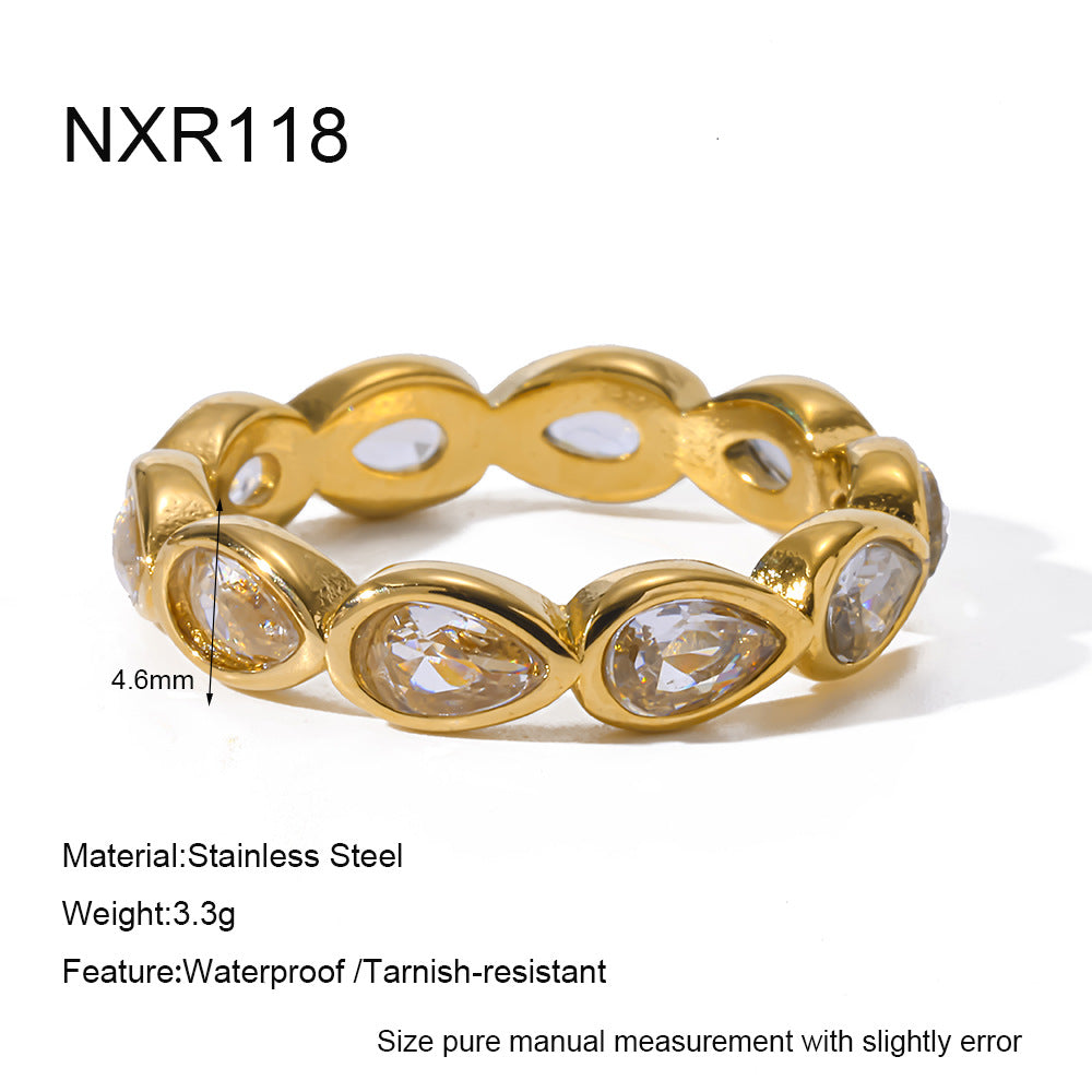 18K Gold Plated Stainless Steel Water Drop Zircon Ring for Women teemdrop