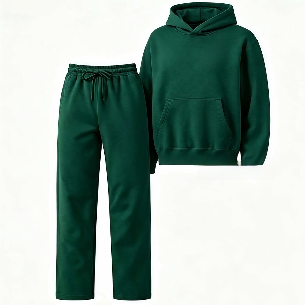Embroidered Fleece-Lined Hoodie and Wide-Leg Pants Set