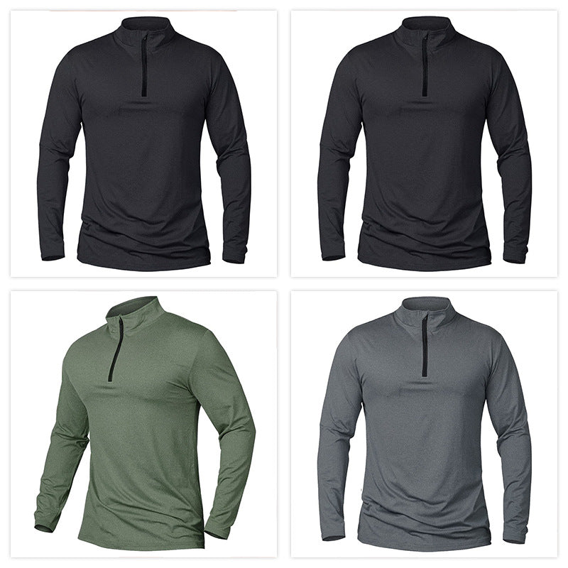 Men's Half-Zip Pullover Long Sleeve Solid Color Stand Collar Athletic Top teemdrop