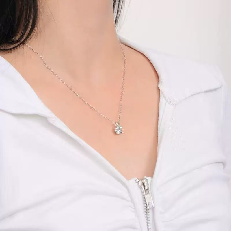 Sparkling Moissanite Pendant Necklace for Women Inlaid Single Diamond Compact Chain Silver Jewelry teemdrop