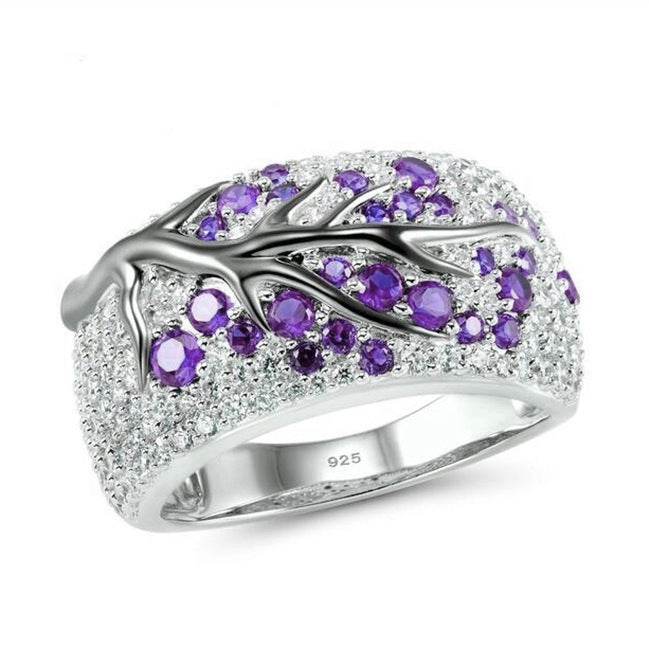 Gold-Plated Branch Flower Inlaid Stone Ring