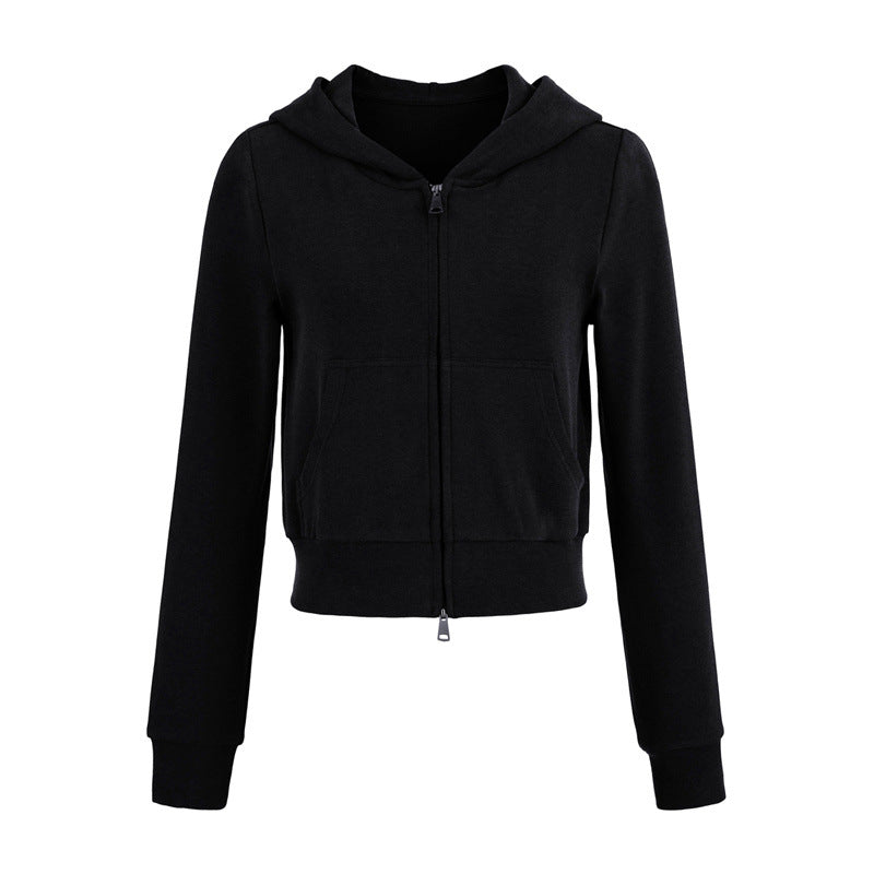 Casual Sports Suit  Hooded Zipper Slim Short Sweatshirt Jacket