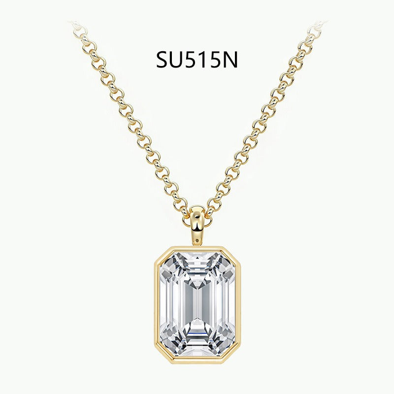 S925 Sterling Silver Gold-Plated Moissanite Pendant Necklace Simple Bezel Set Multi-Shape Jewelry teemdrop