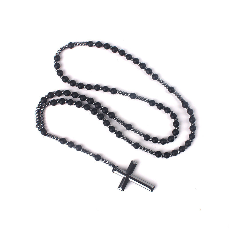 Tiger-eye stone cross necklace