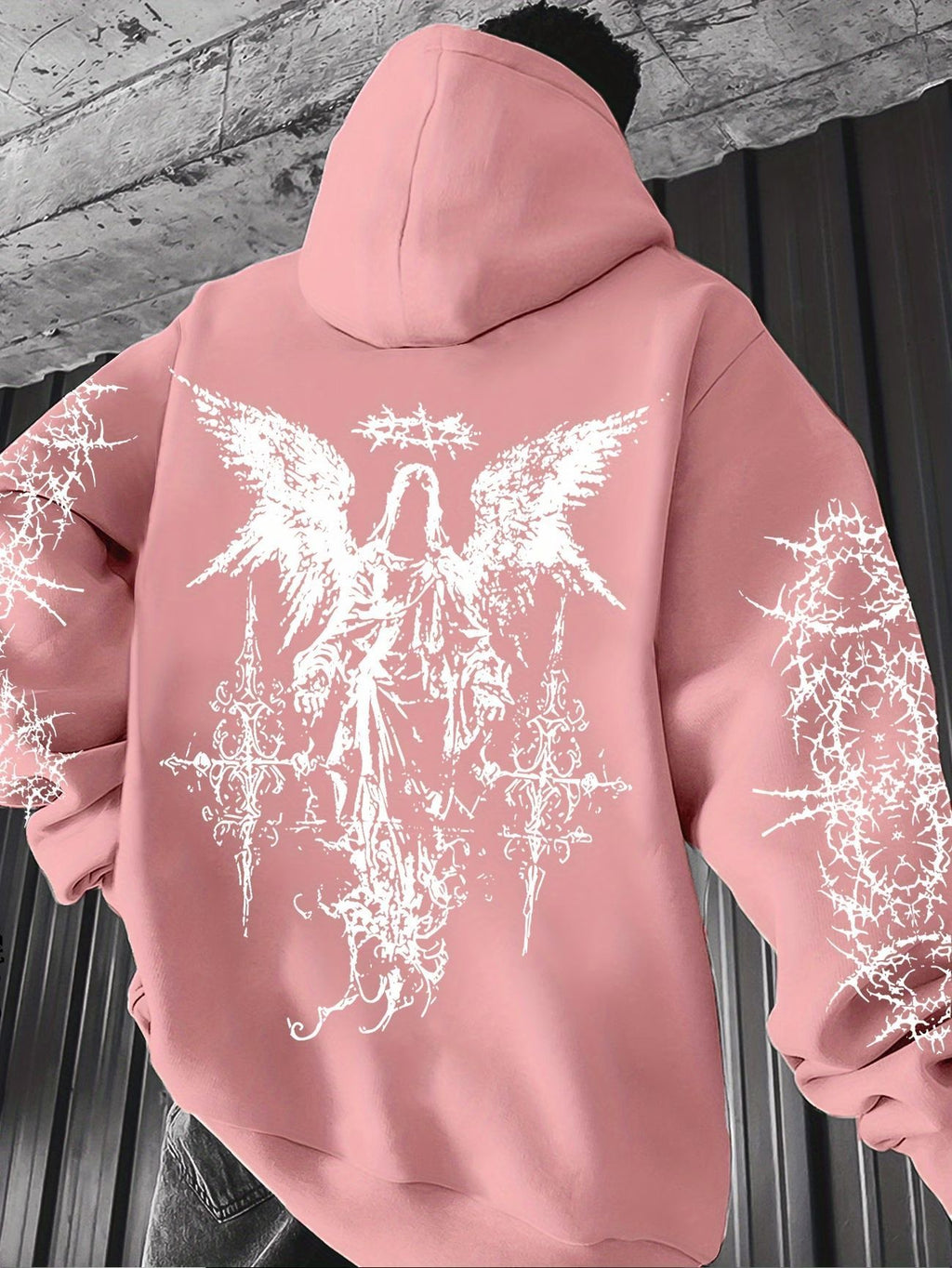 Gothic-style angel-print hoodie teemdrop