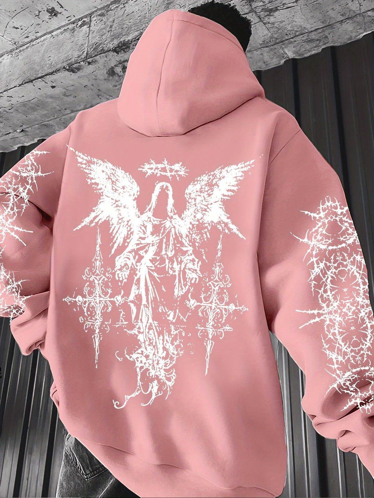 Gothic-style angel-print hoodie teemdrop