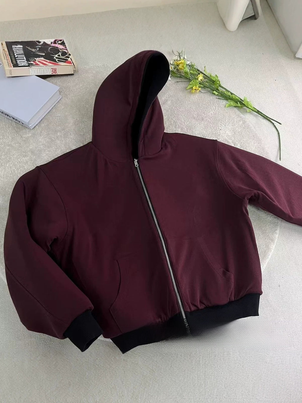 Men's Contrast Color Hoodie Cardigan Loose Casual Jacket Solid Streetwear