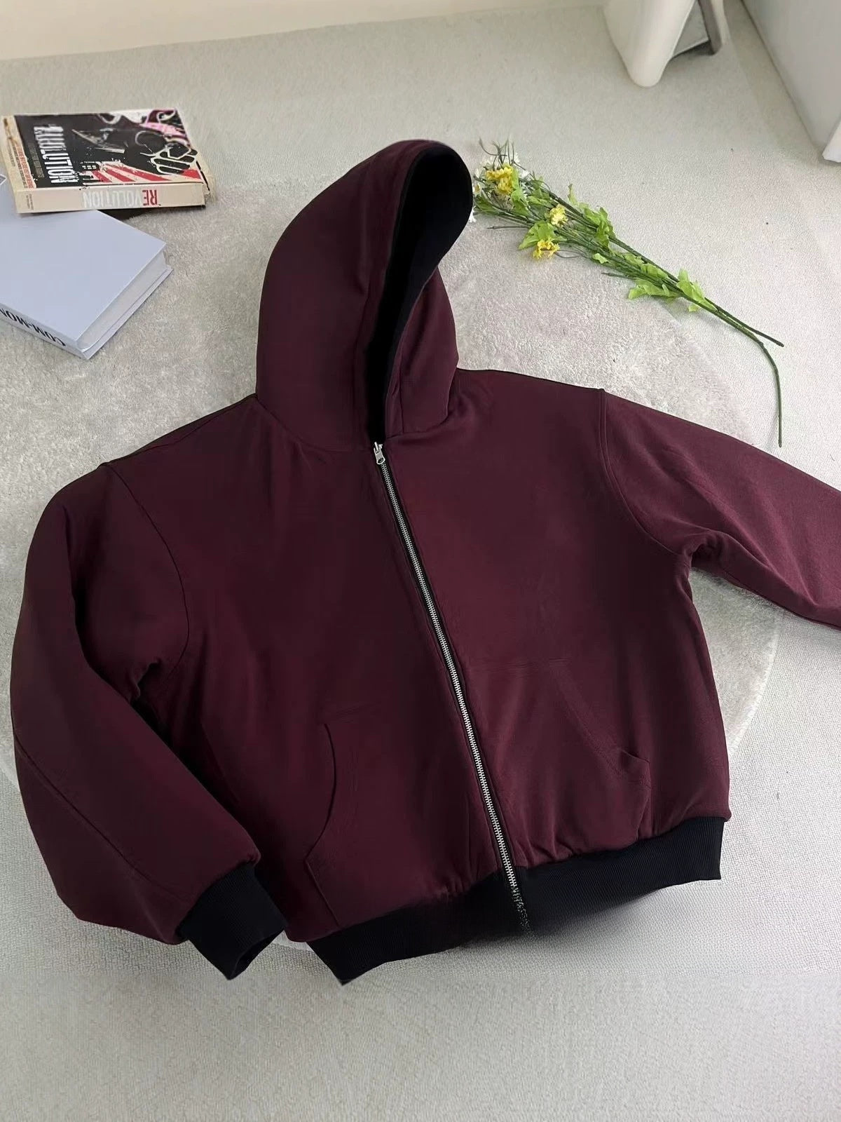 Men's Contrast Color Hoodie Cardigan Loose Casual Jacket Solid Streetwear