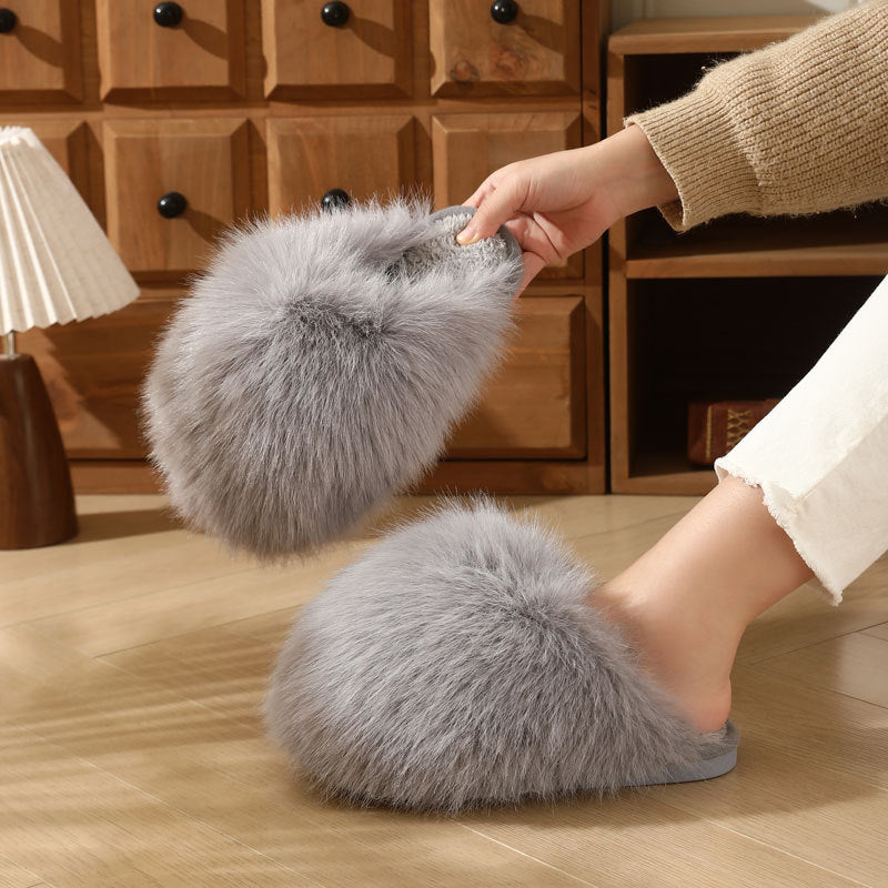 Women Fluffy Plush Slip-on Anti-Slip Home Slippers with Thick Warm Fur Lining teemdrop
