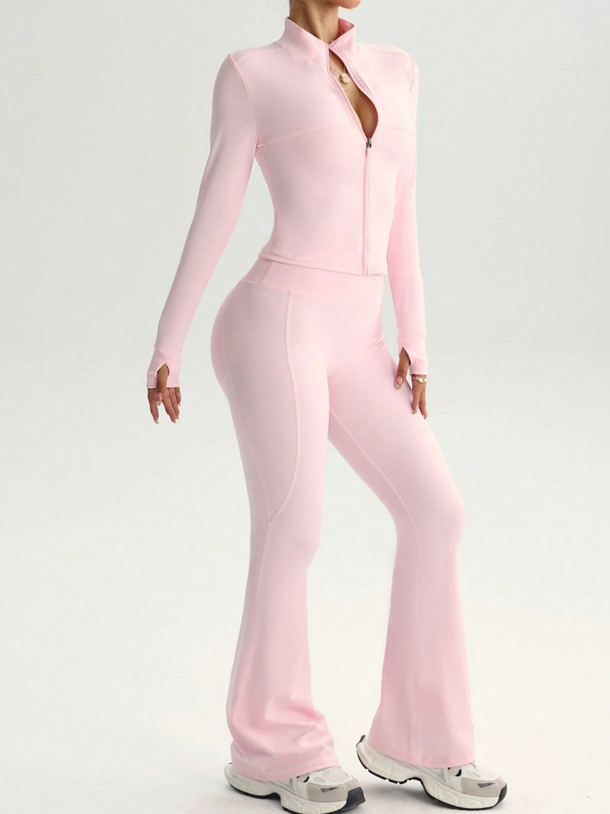 Lady's sleeveless zipper yoga set teemdrop