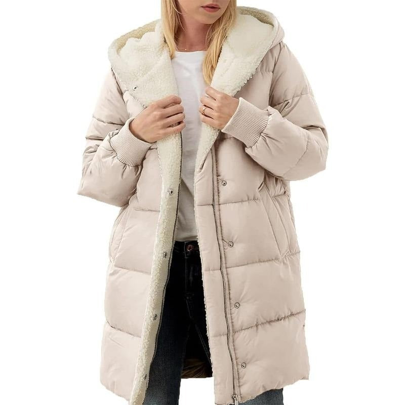 Solid color hooded cotton-padded jacket long-sleeved double-sided velvet slim-fit elegant cardigan teemdrop
