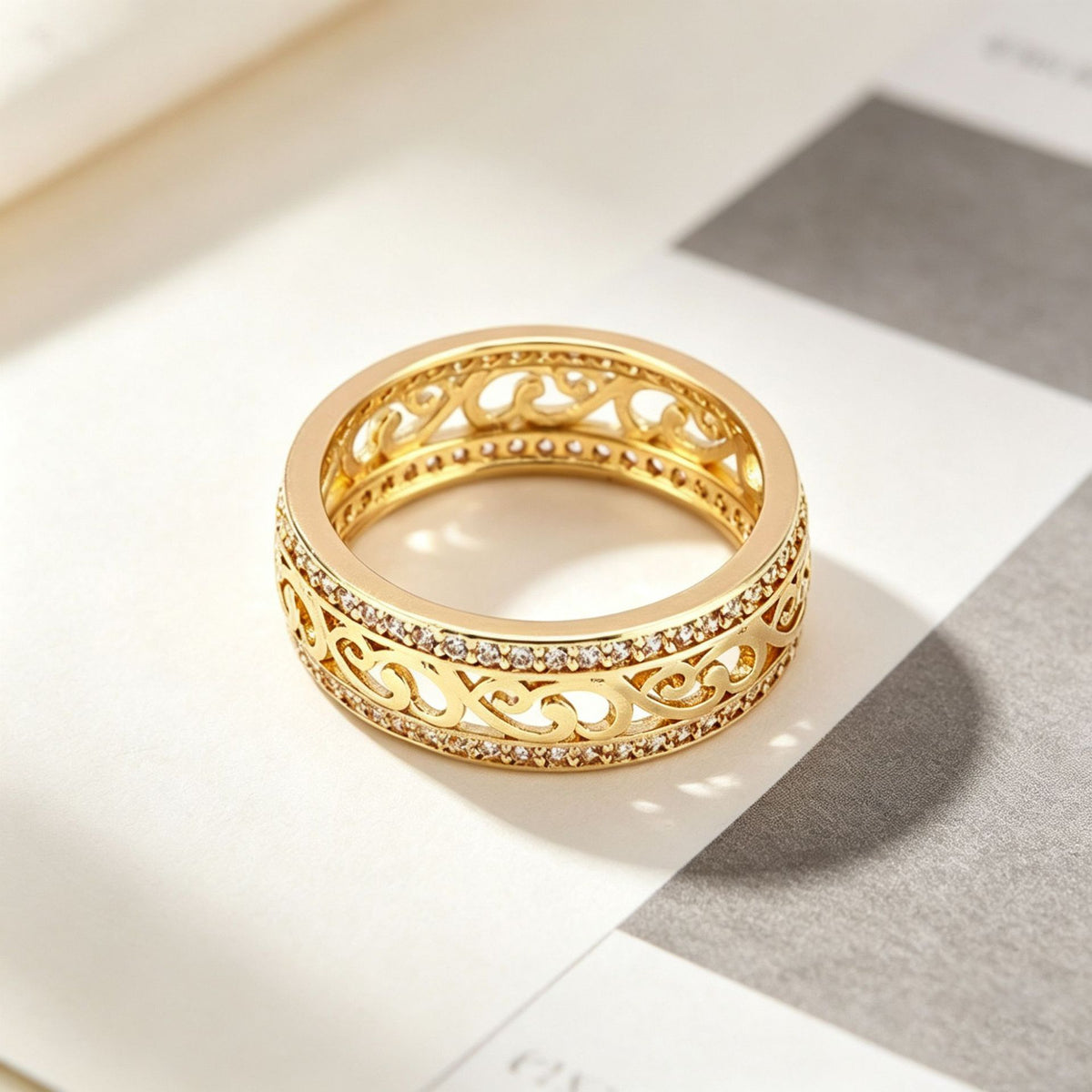 Hollow Geometric Copper Zircon Ring
