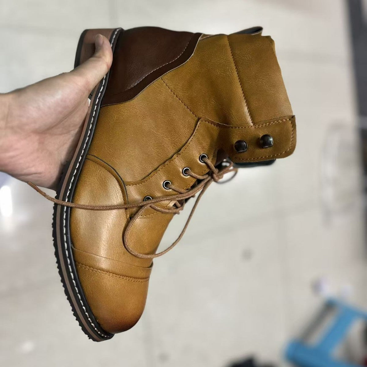Vintage Polished Men's Leather Work Boots teemdrop