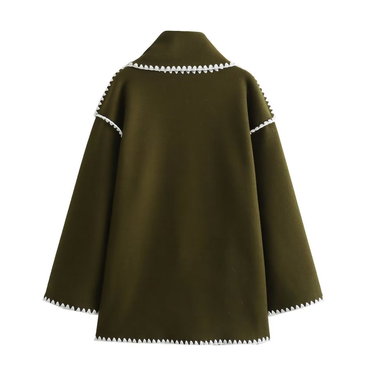 Women's Solid Color Scarf Collar Patchwork Loose Woolen Coat teemdrop