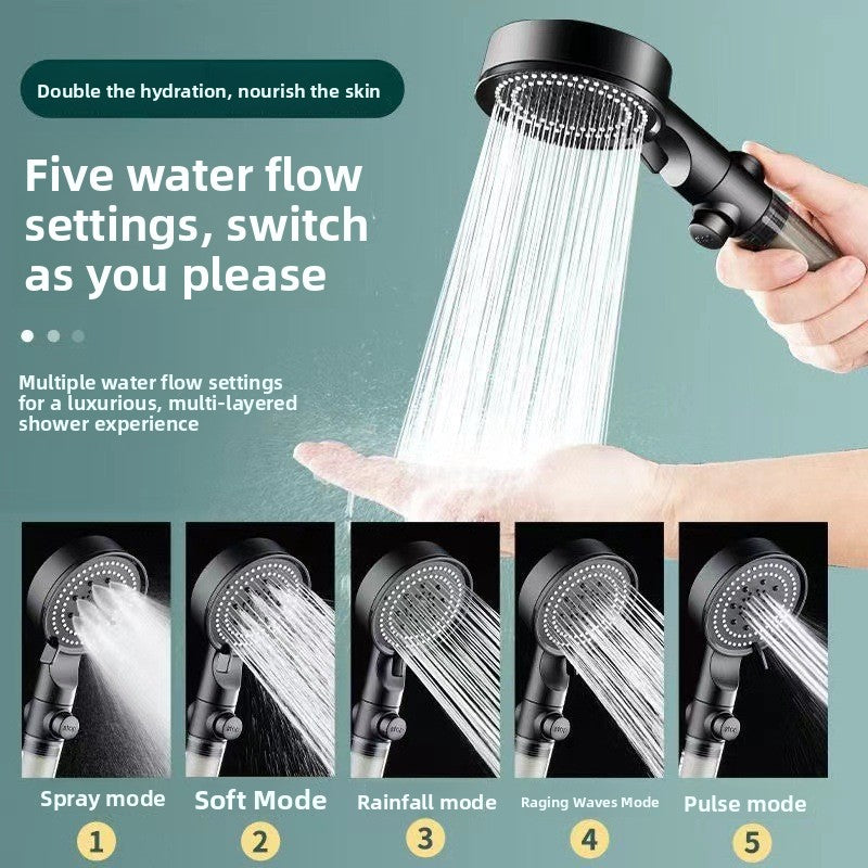 Five-Speed Pressurized Shower Head with Filtration System and Wall Mount