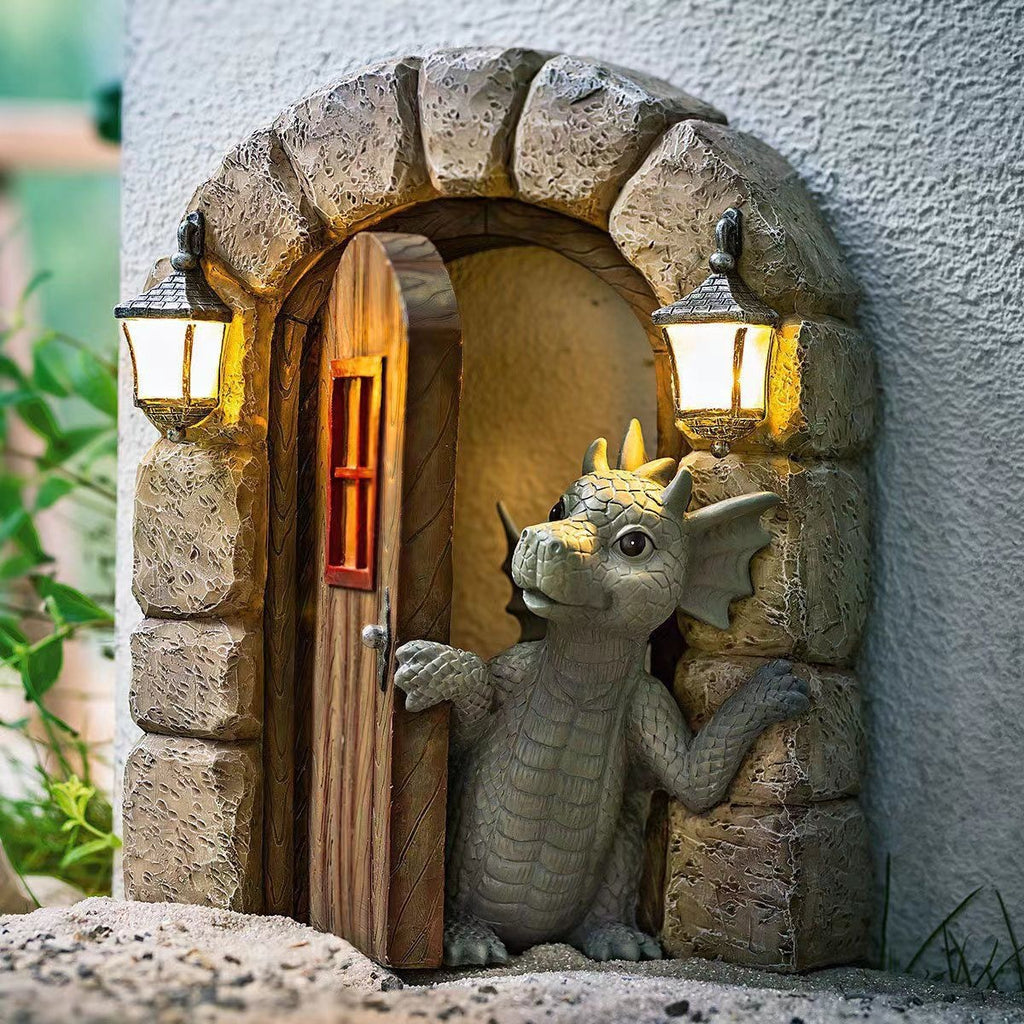 Resin Dinosaur Dragon Figurine Window Door Garden Decoration Ornament teemdrop