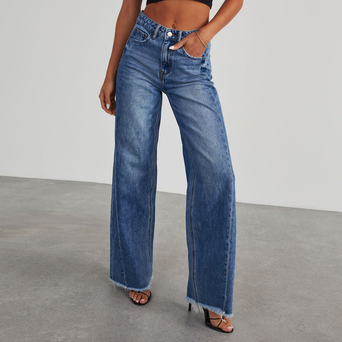 Women's denim wide-leg pants teemdrop