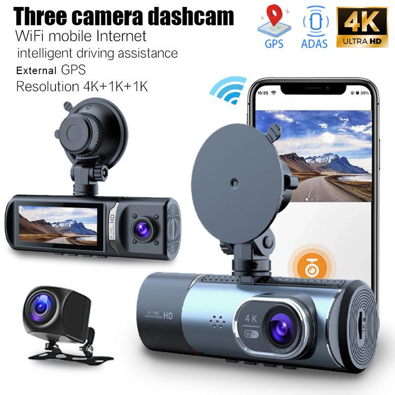 Triple Lens 4K WiFi Car Dash Camera with Night Vision