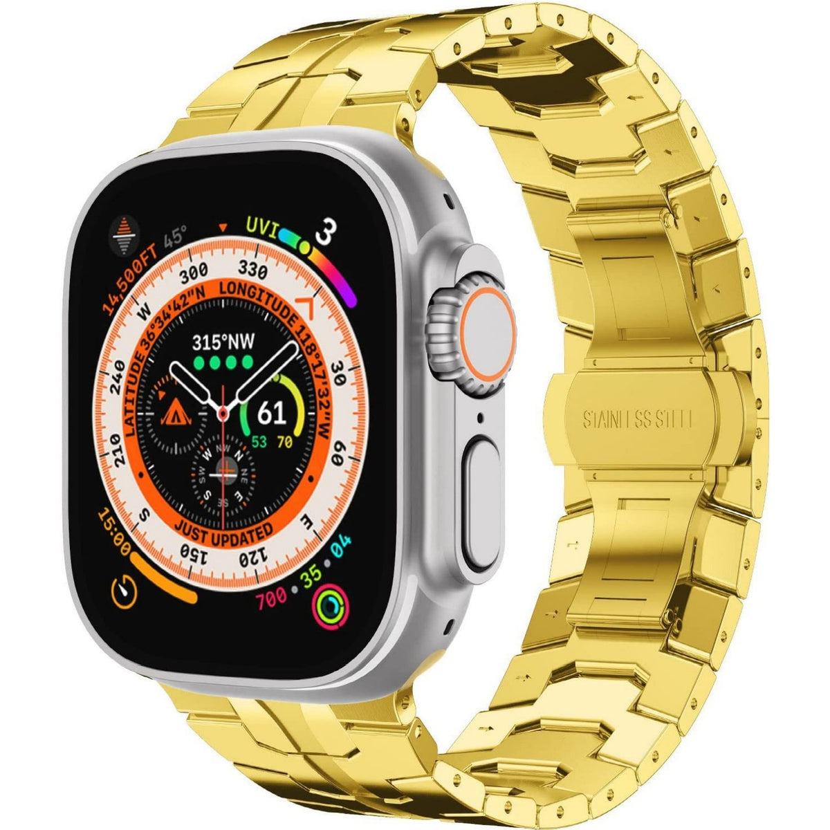Stainless Steel Watch Band Compatible with Apple Watch Ultra Series 12 with Butterfly Clasp