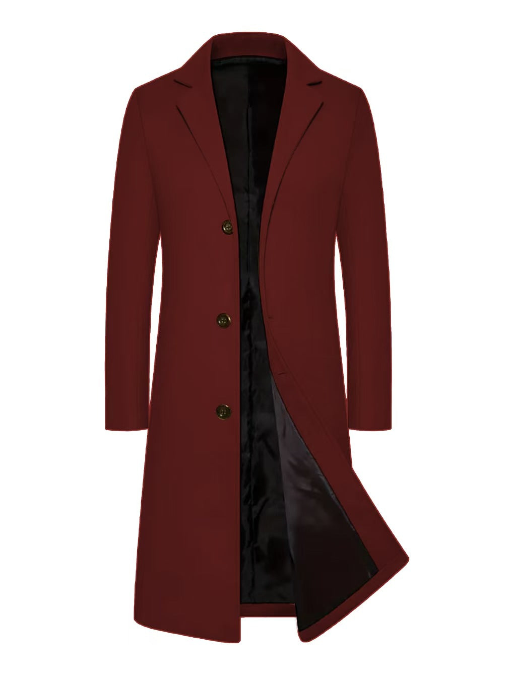 Mens Long Slim Fit British Style Trench Coat Solid Color Lapel Single Breasted teemdrop