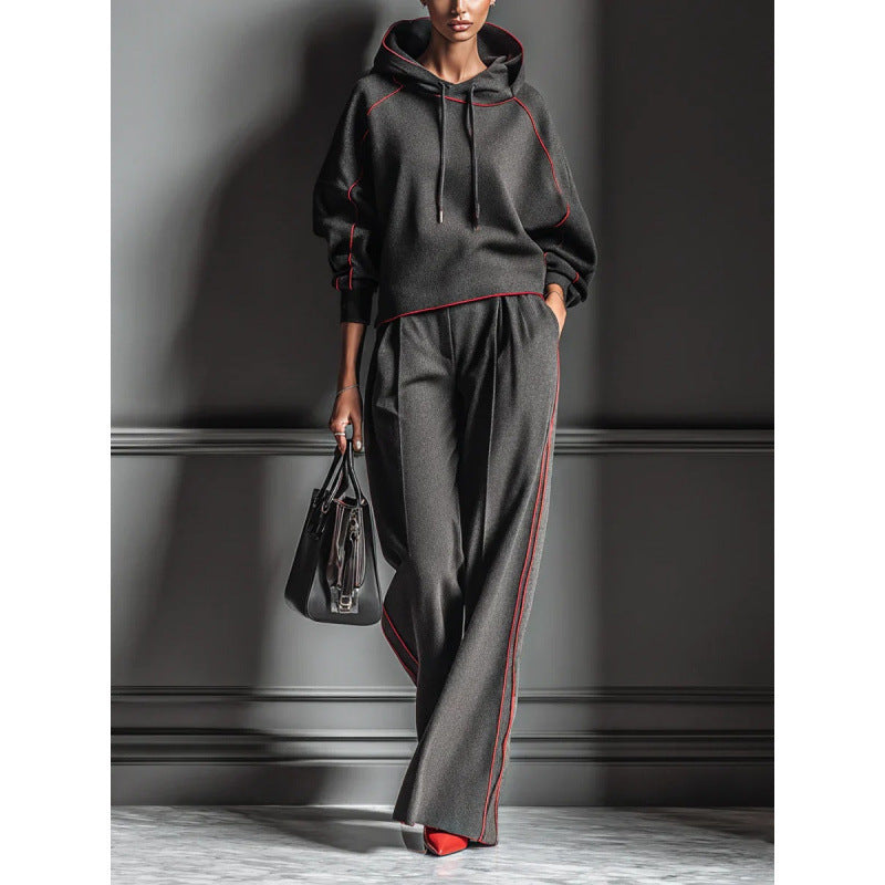 Women's Casual Color Block Hooded Sweatshirt and Pants Two-Piece Set teemdrop