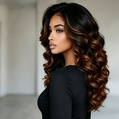 Gradient Middle Part Long Curly Synthetic Wig teemdrop