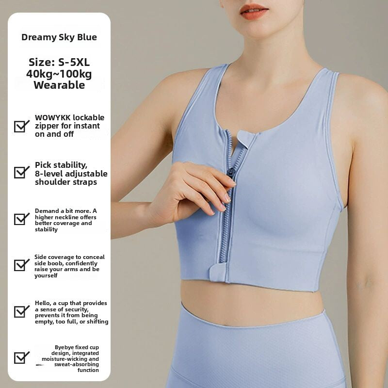 Plus Size High Support Front Zipper Sports Bra teemdrop