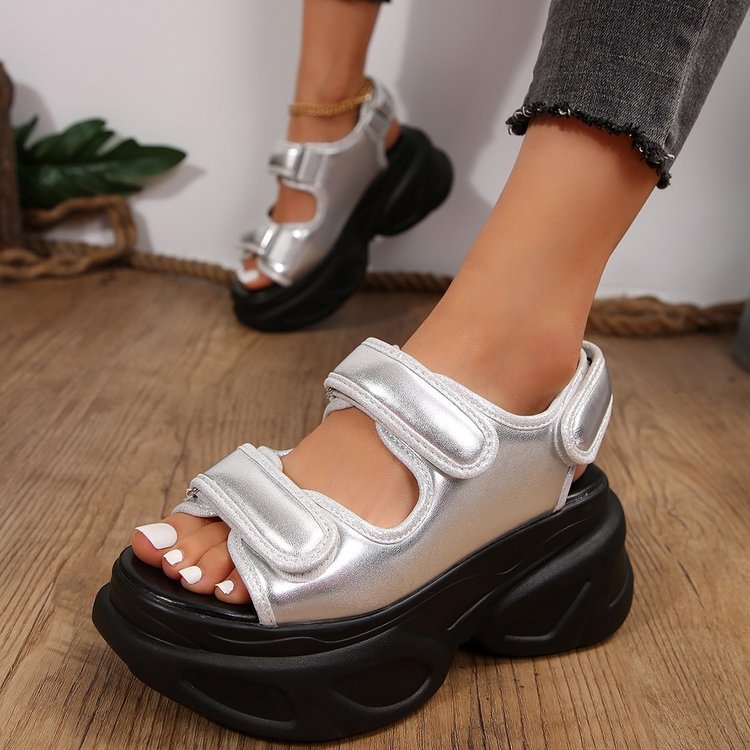 Womens Velcro Platform Flat Sandals teemdrop