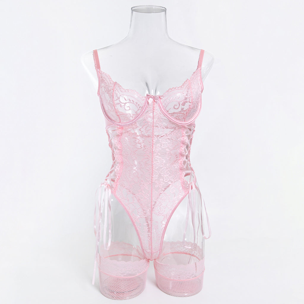Women's Bodysuit with Lace Trim, Skin-Friendly, Adjustable Elastic Straps teemdrop