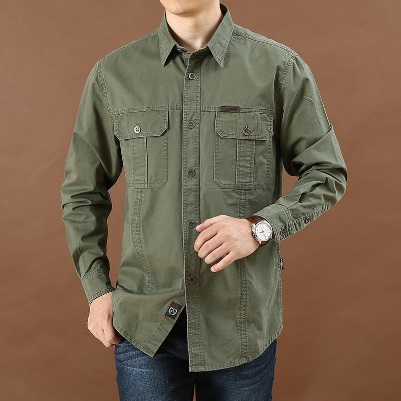 Men's Plus Size Solid Color Long Sleeve Work Shirt Loose Fit Casual Button-Down Shirt with Pocket teemdrop