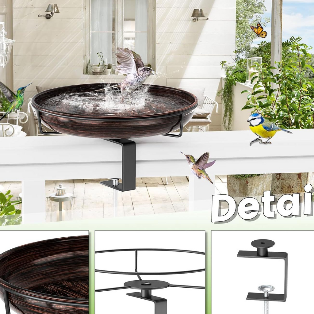 Adjustable Metal Bird Feeder Bracket with Removable Bath Bowl for Balcony Garden