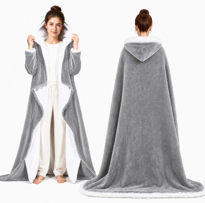 Wearable Electric Heating Shawl with Sleeves Hood and Foot Pockets Washable Flannel