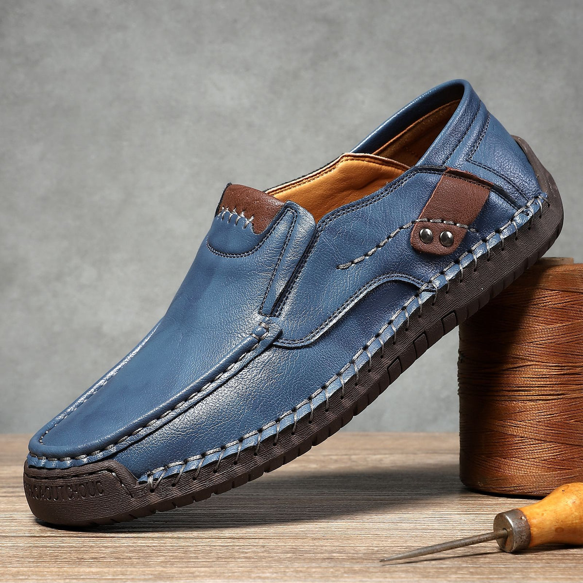 Men's Hand-Stitched Super Fiber Slip-On Flat Casual Loafers teemdrop