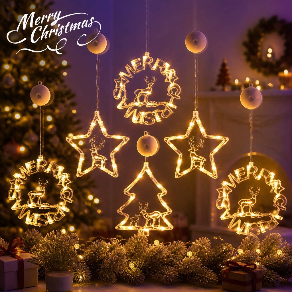 Christmas decoration star-shaped tree wreath luminous suction plate lamp