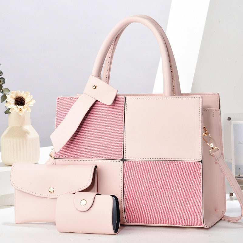Fashion Contrast Color PU Shoulder Handbag