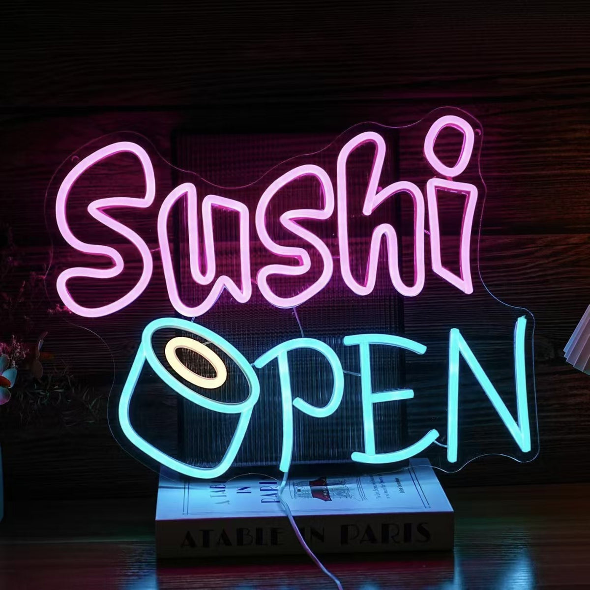 LED Neon Light Hamburger Fries Sushi Shape Sign for Home Bar Decoration