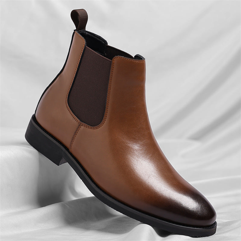 High-top cowhide ankle boots, Chelsea style teemdrop
