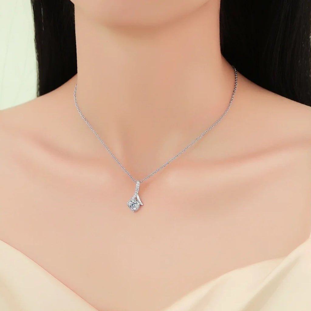 Stainless Steel Herringbone Zircon Mermaid Tail Pendant Necklace teemdrop